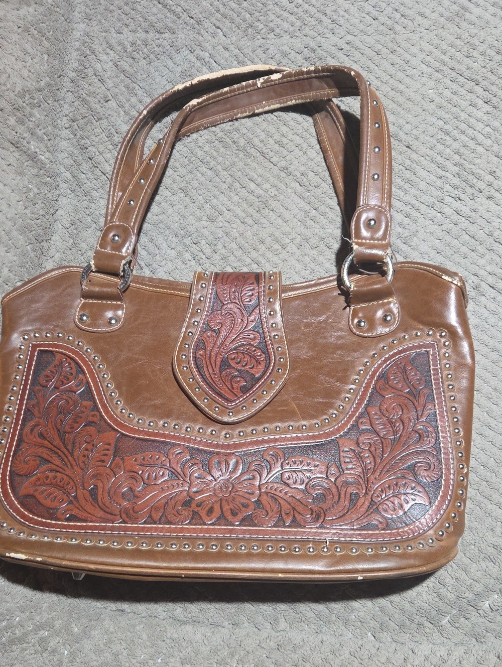 Montana West Brown Tooled Floral Shoulder Bag